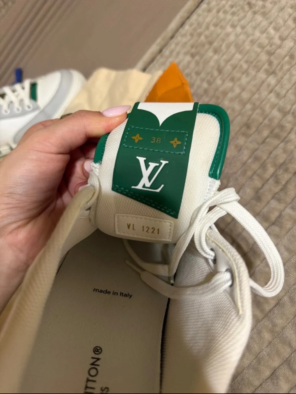 Louis Vuitton White Gray and Green Low-Top Athletic Sneakers